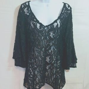Black Embellished Asymmetrical Blouse with 3/4 Sleeves
